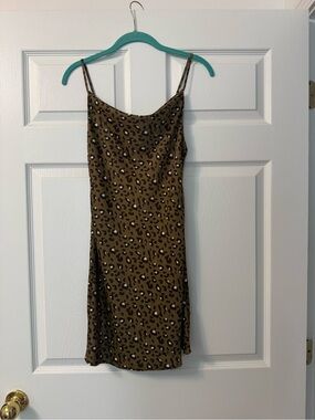 Urban Outfitters Olive Brown Leopard Slip Dress